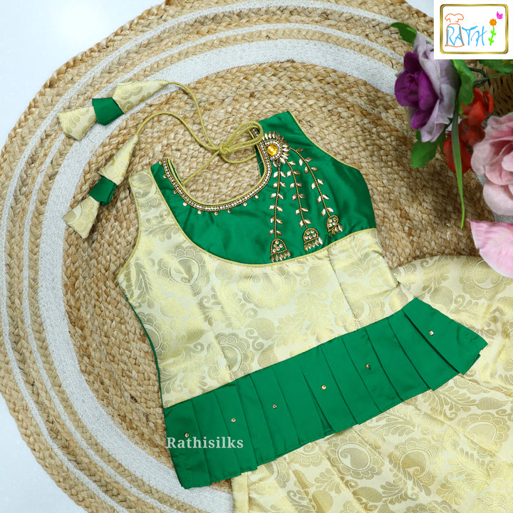 Green Peplum Style Brocade Art Silk Pavadai Set
