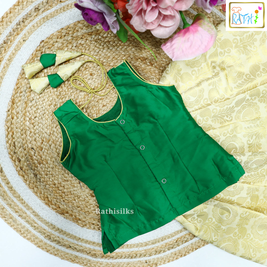 Green Peplum Style Brocade Art Silk Pavadai Set