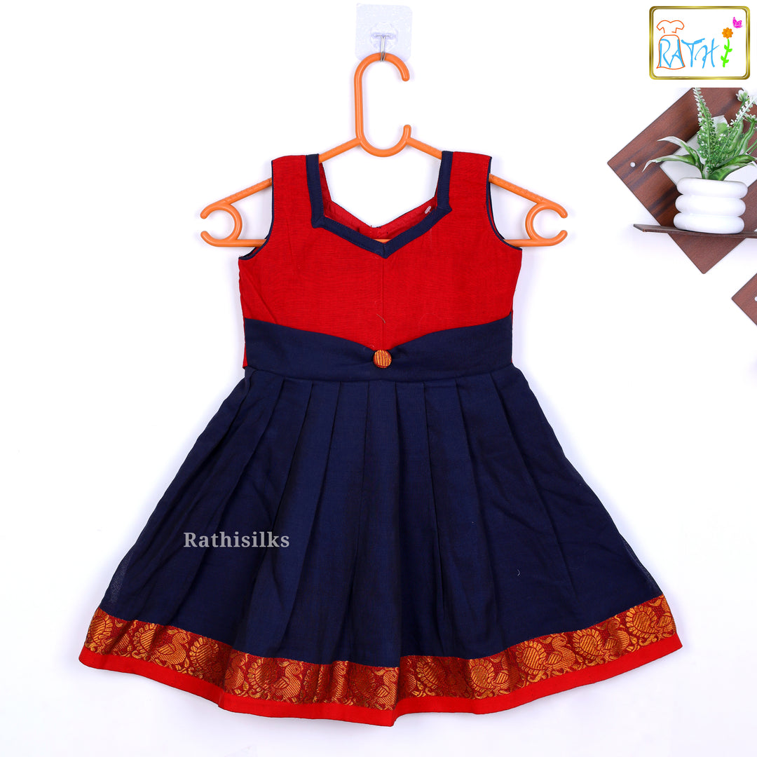 Red & Navy Brocade Border Frock