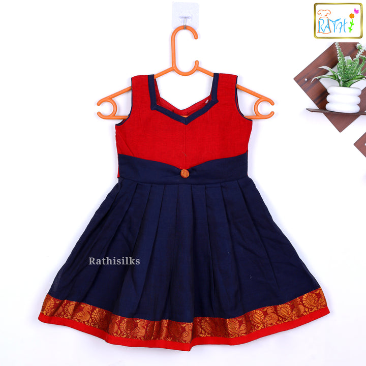 Red & Navy Brocade Border Frock