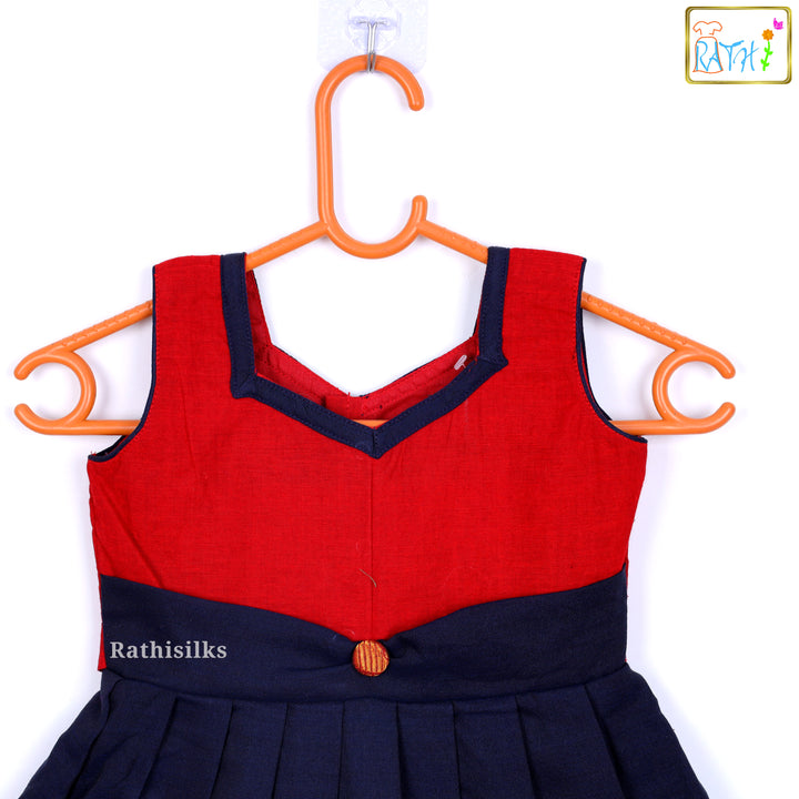 Red & Navy Brocade Border Frock