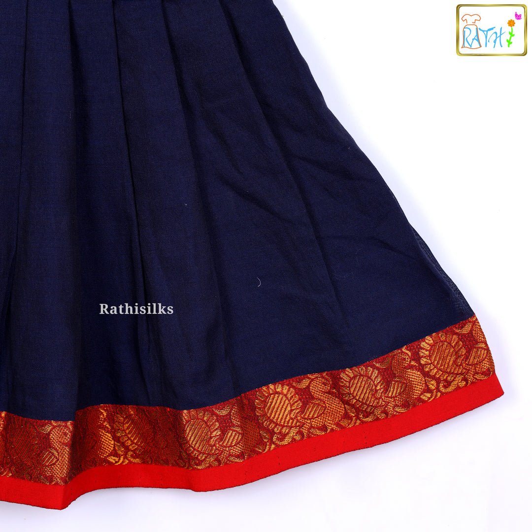 Red & Navy Brocade Border Frock