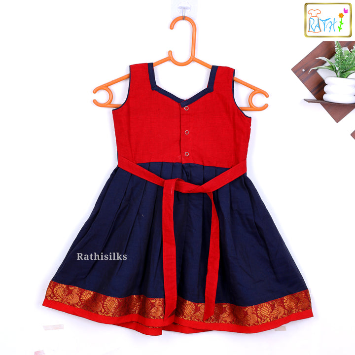Red & Navy Brocade Border Frock