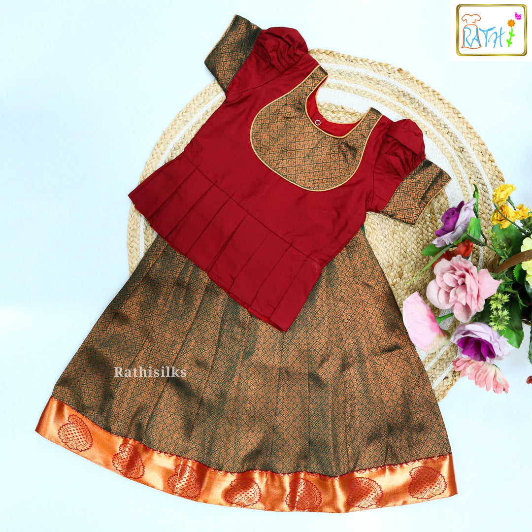 Red Karishma Top with Black Art Silk Pavadai Set