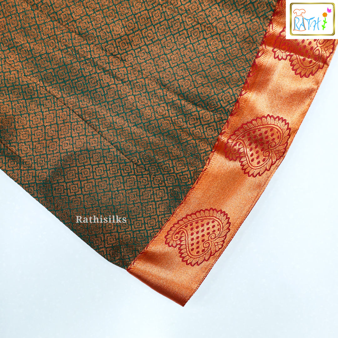 Red Karishma Top with Black Art Silk Pavadai Set