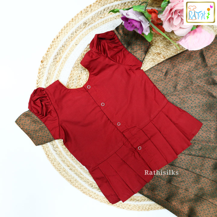 Red Karishma Top with Black Art Silk Pavadai Set