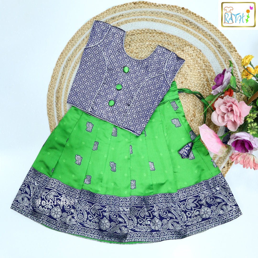 Green & Navy Art Silk Pavadai Set