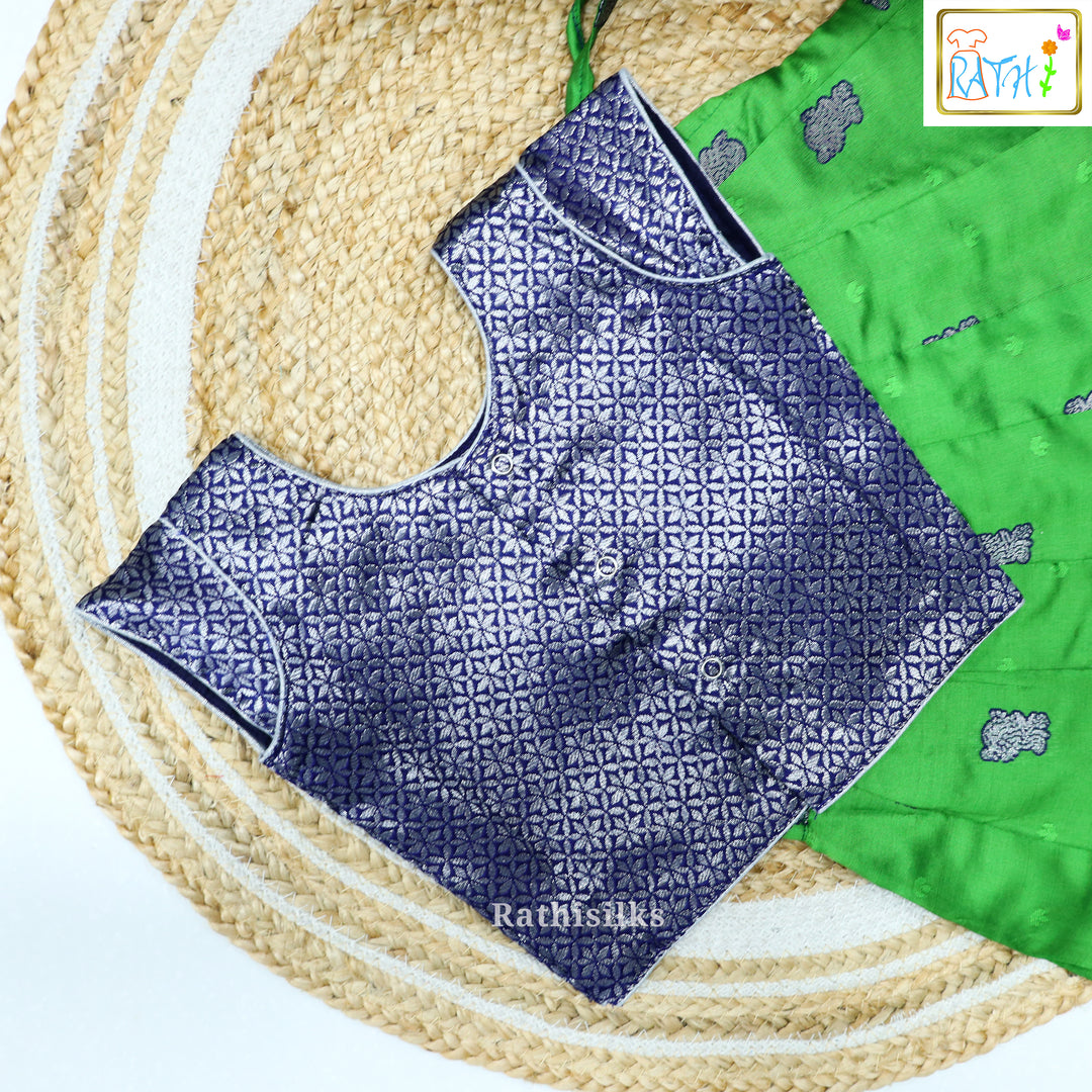 Green & Navy Art Silk Pavadai Set