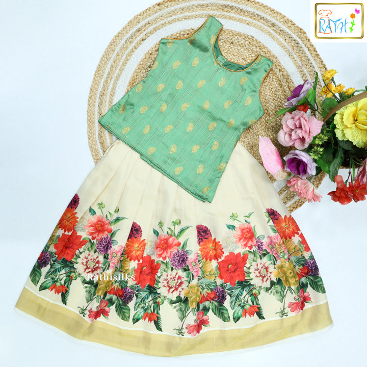 Beautiful Green Art Silk Pavadai Set