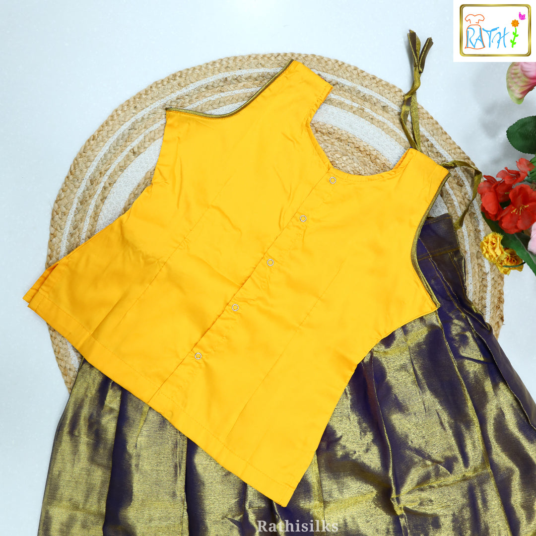 Yellow Embroidered Karishma Top with Purple Art Silk Pavadai Set