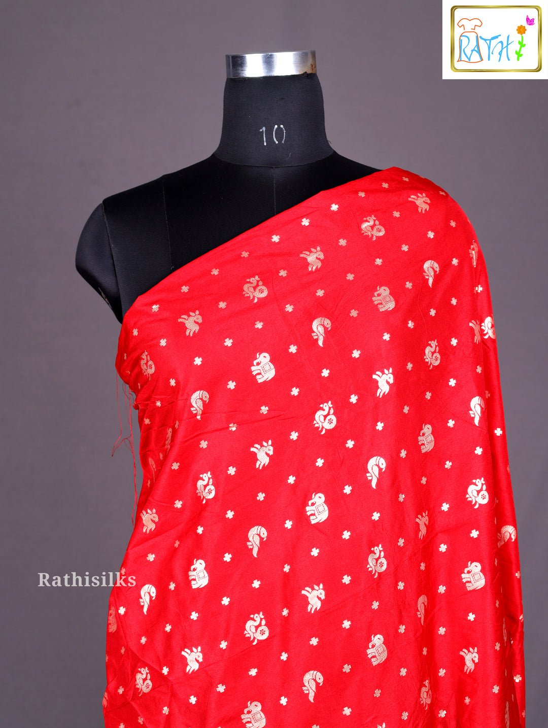 Floral Printed Red & Beige Synthetic Saree