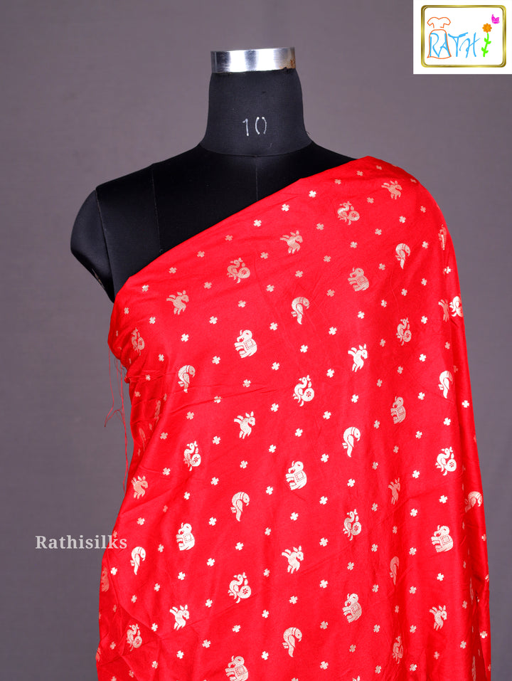 Floral Printed Red & Beige Synthetic Saree