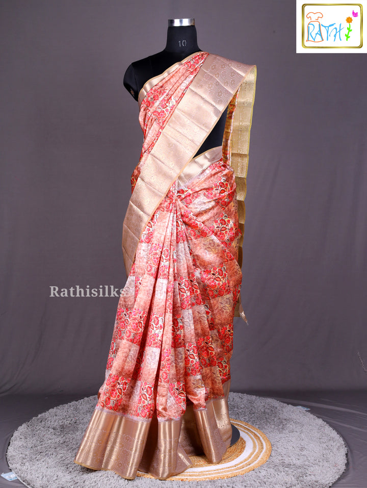 Elegant Red & Golden Synthetic Saree
