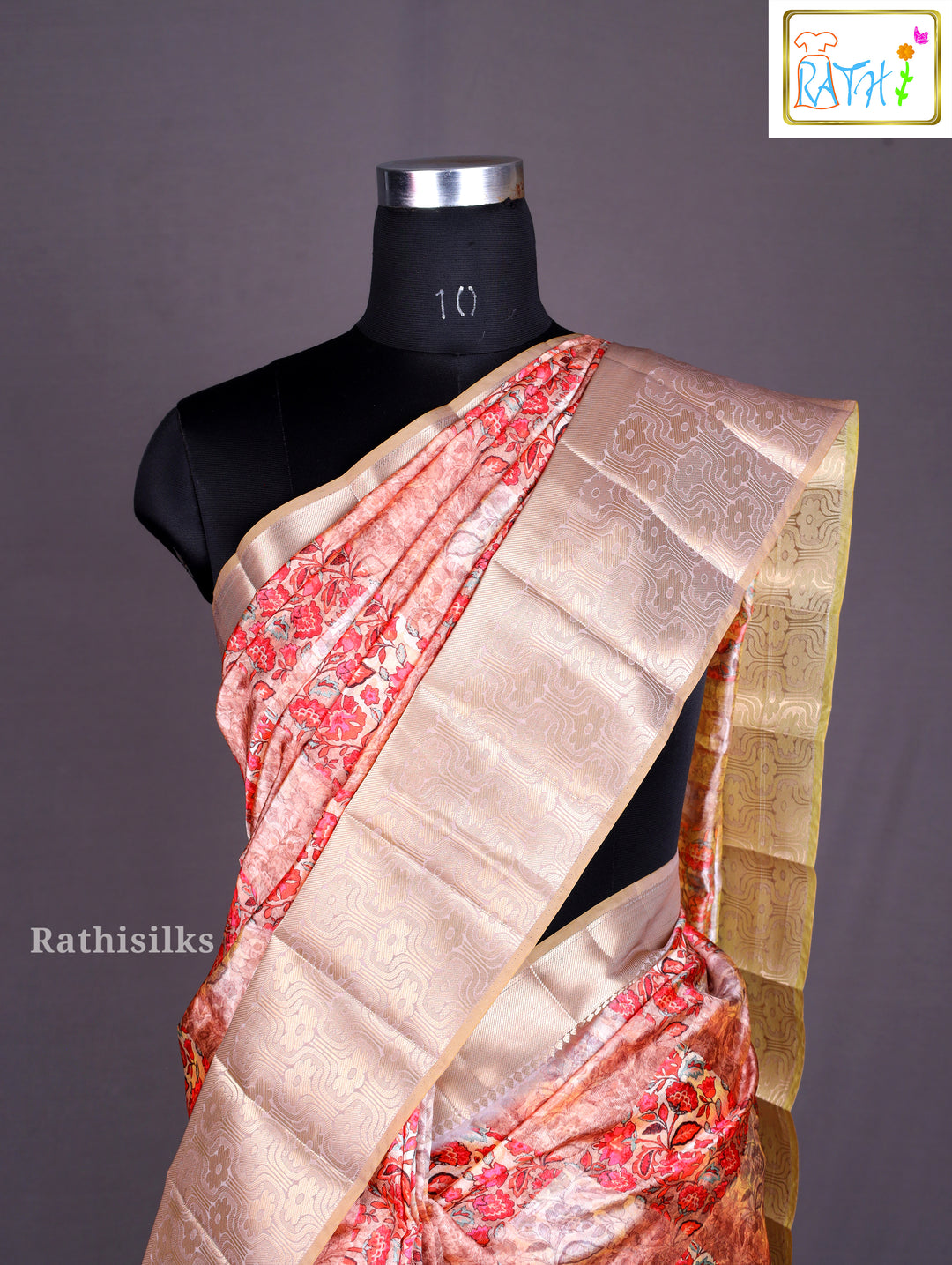 Elegant Red & Golden Synthetic Saree
