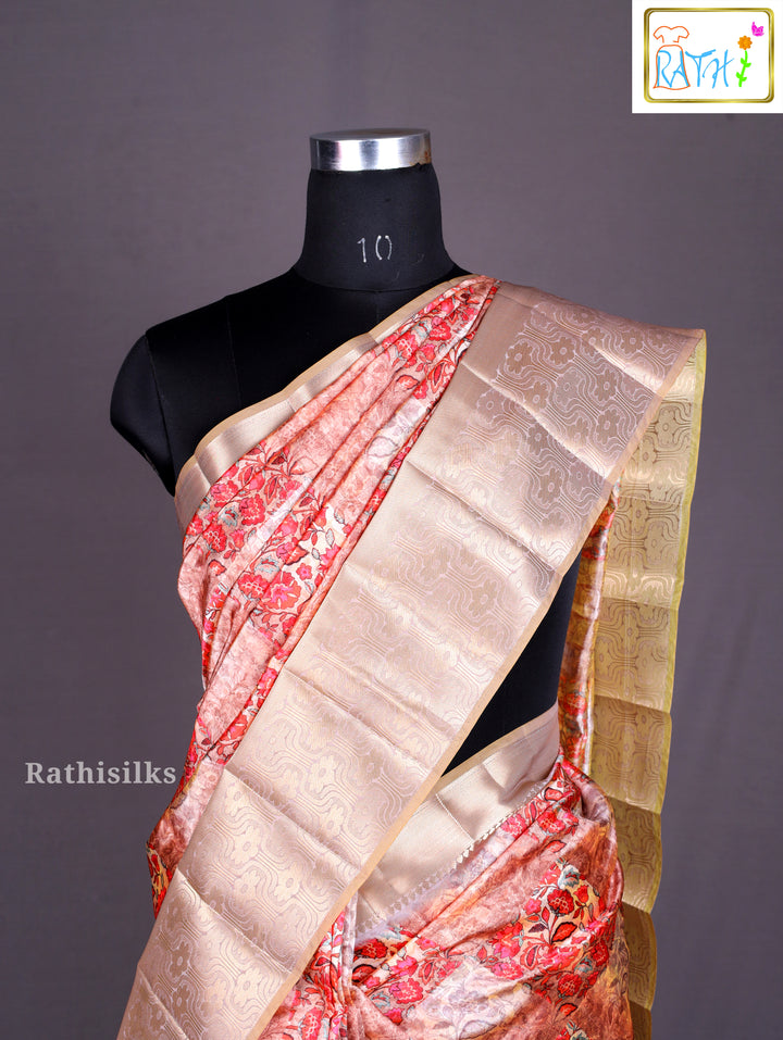 Elegant Red & Golden Synthetic Saree