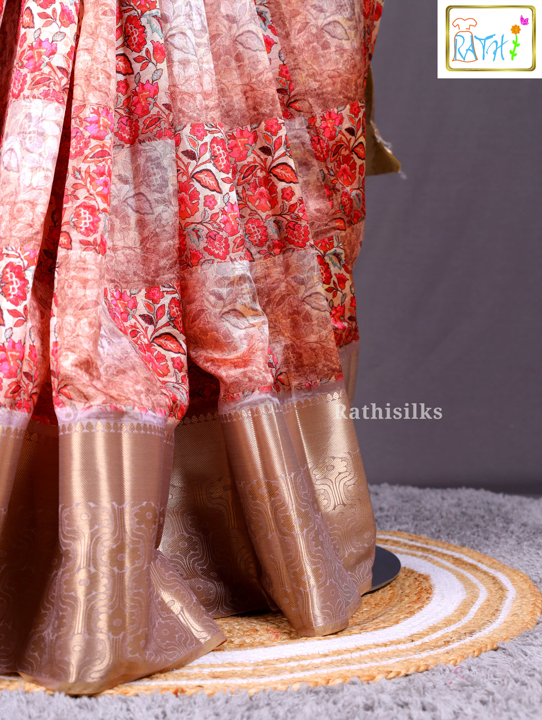 Elegant Red & Golden Synthetic Saree