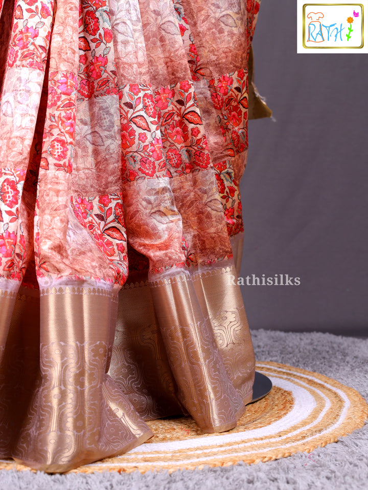 Elegant Red & Golden Synthetic Saree