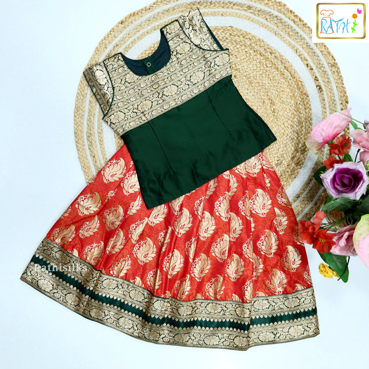 Green & Red Art Silk Pavadai Set