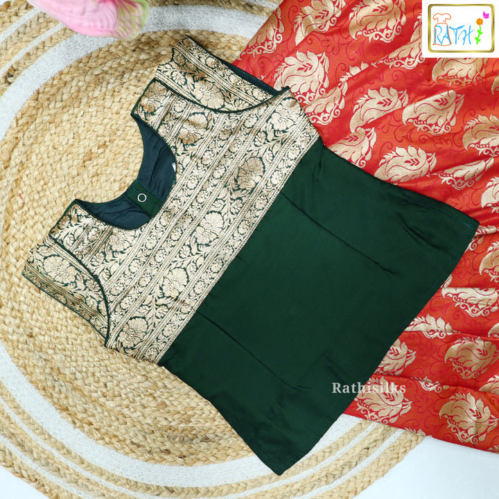 Green & Red Art Silk Pavadai Set