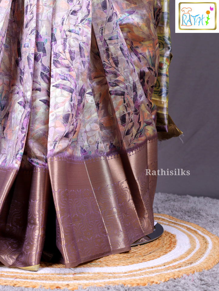 Metallic Mauve Abstract Print Synthetic Saree