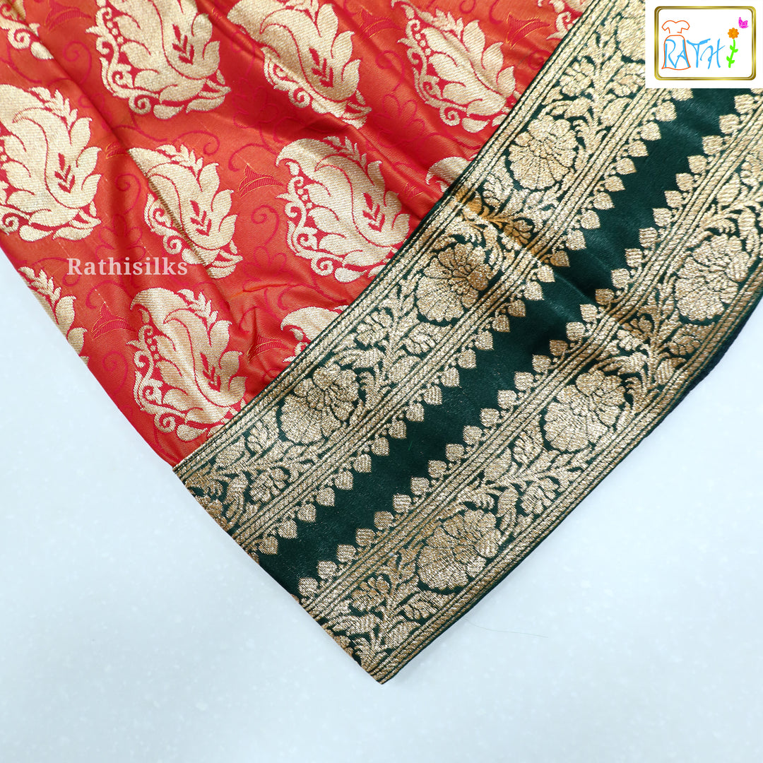 Green & Red Art Silk Pavadai Set