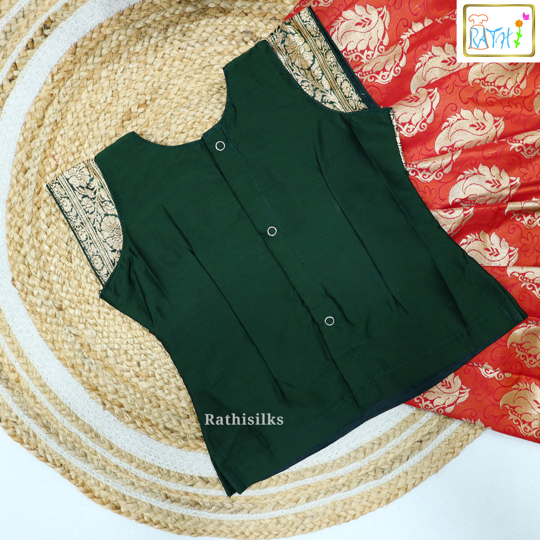 Green & Red Art Silk Pavadai Set