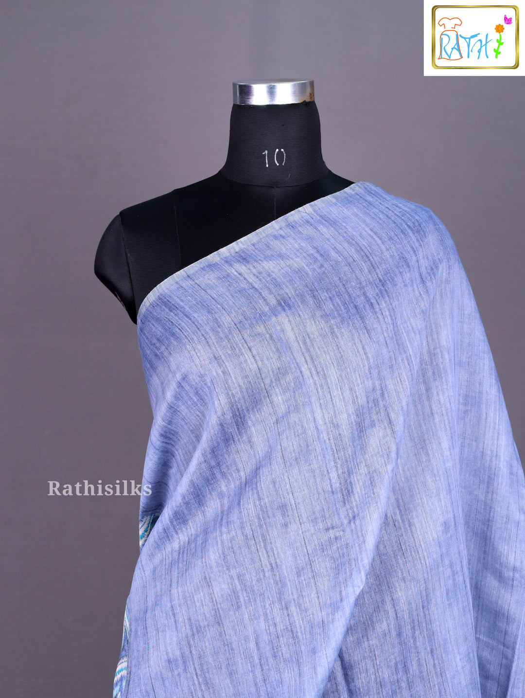 Icy Blue Geometric Triangle Print Synthetic Saree