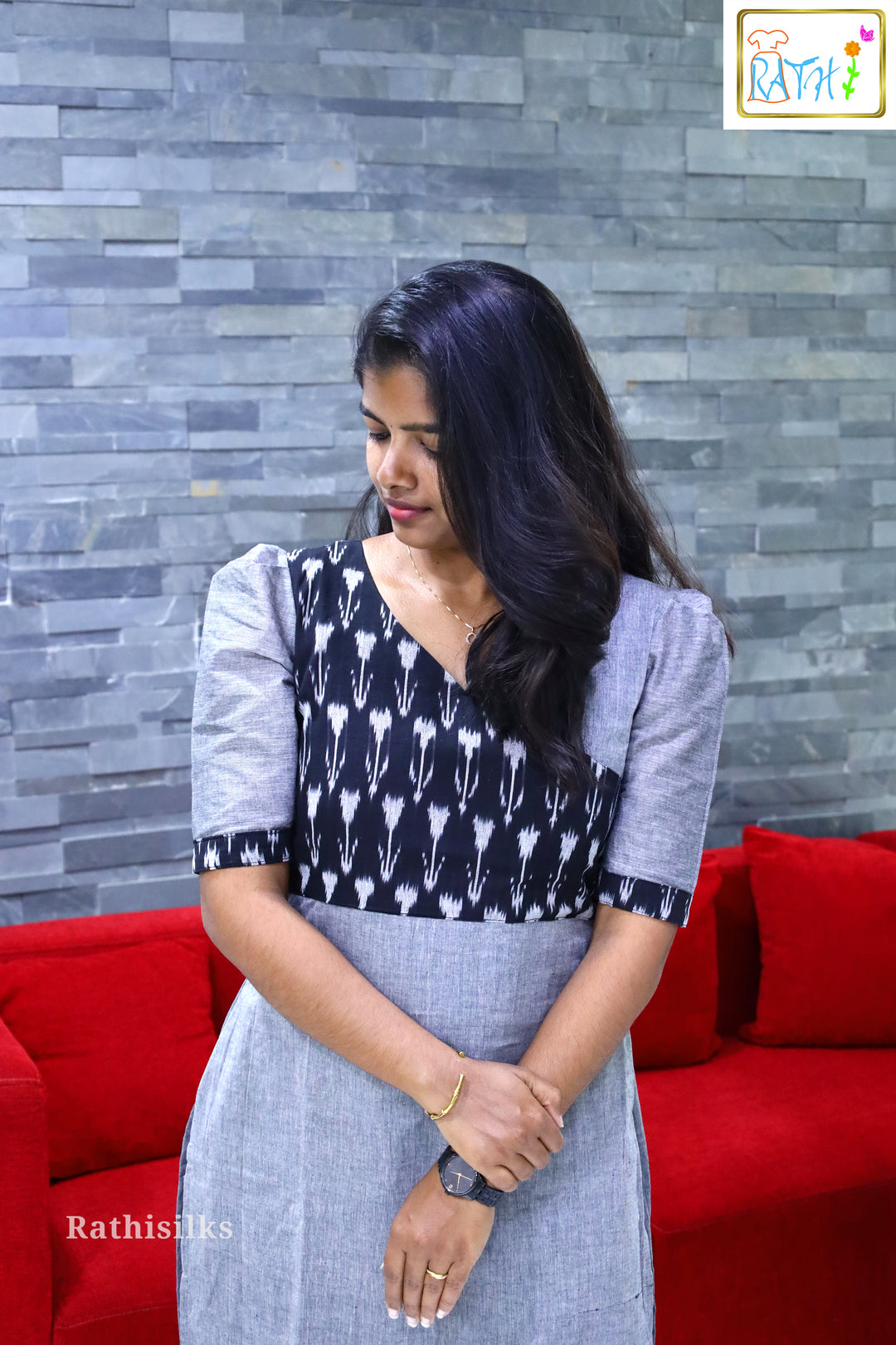 Elegant Grey Ikath Kurti Top