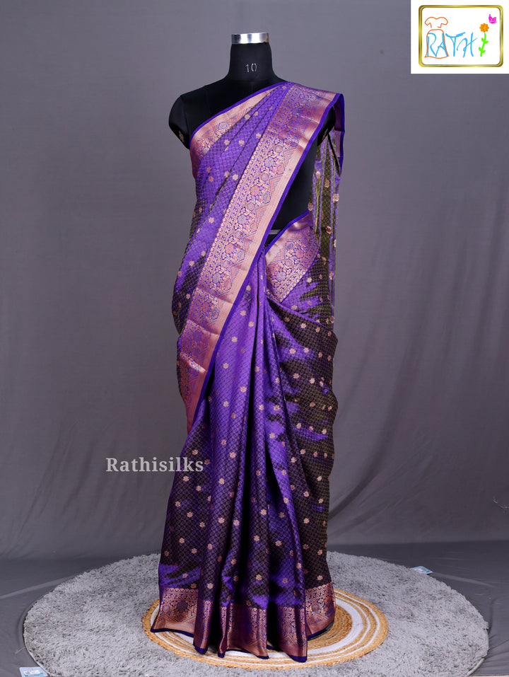 Majestic Dual-Tone Purple & Black Synthetic Brocade Saree