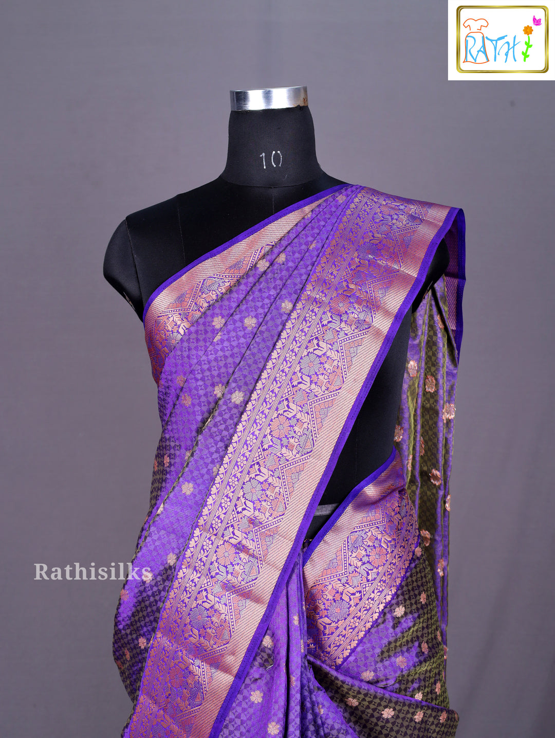 Majestic Dual-Tone Purple & Black Synthetic Brocade Saree