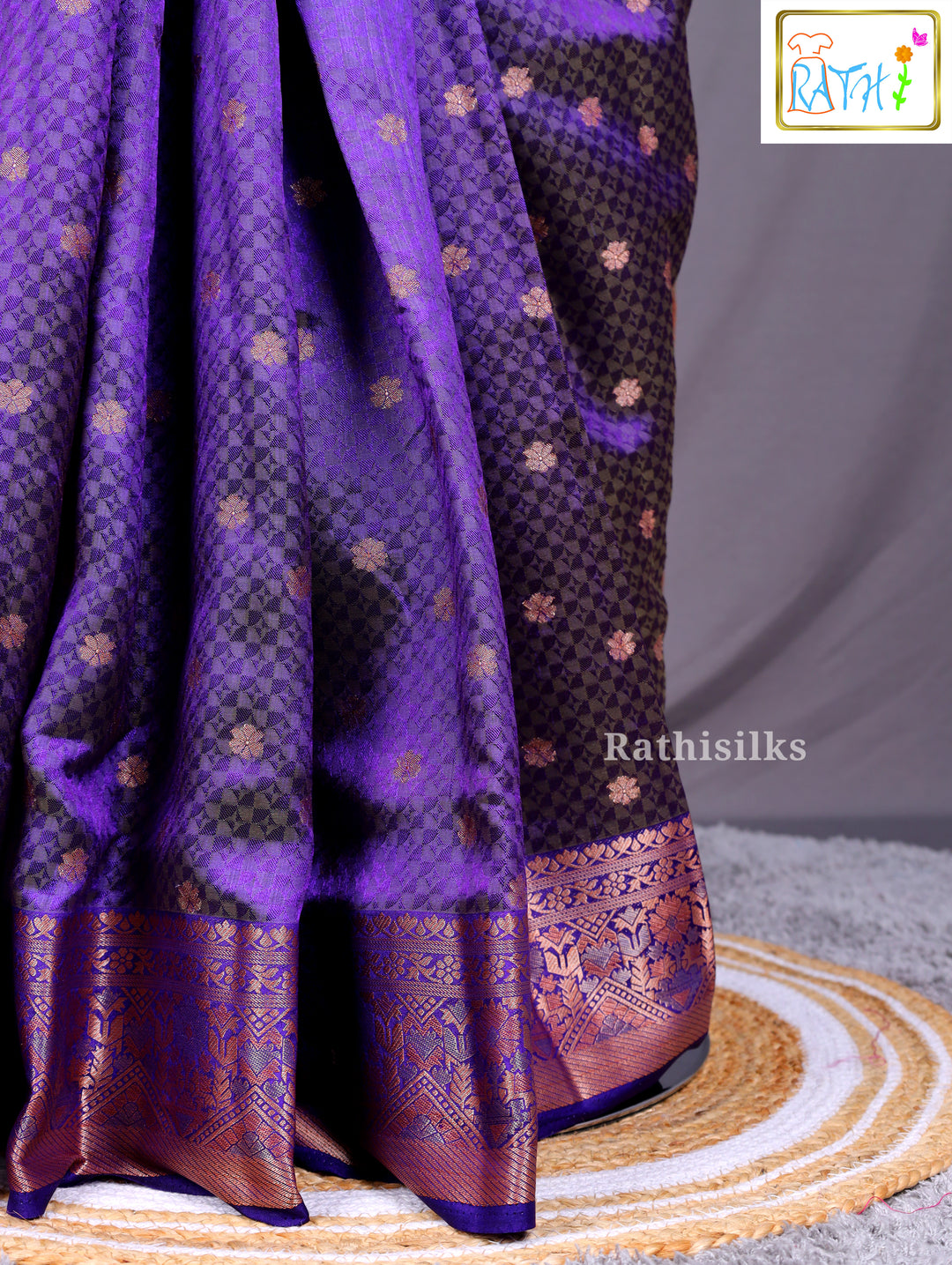 Majestic Dual-Tone Purple & Black Synthetic Brocade Saree