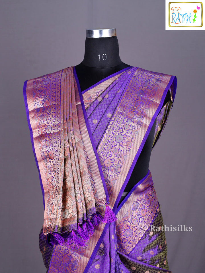 Majestic Dual-Tone Purple & Black Synthetic Brocade Saree