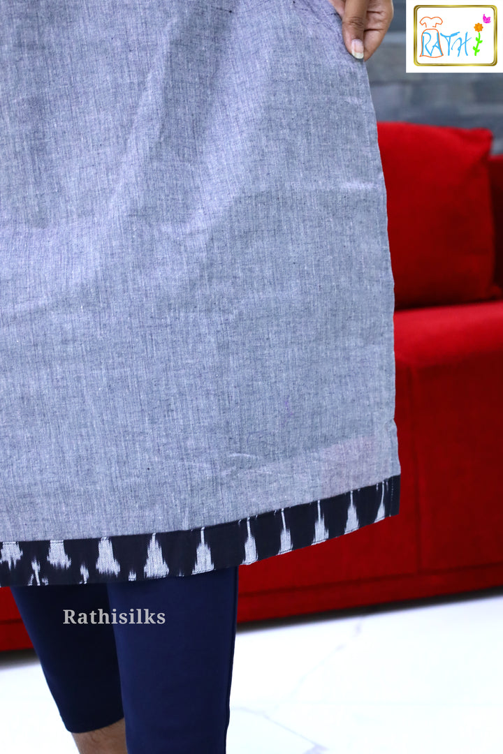 Elegant Grey Ikath Kurti Top