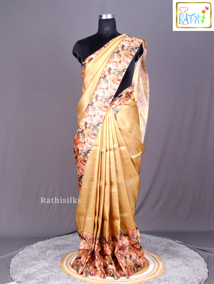 Lustrous Golden Synthetic Saree