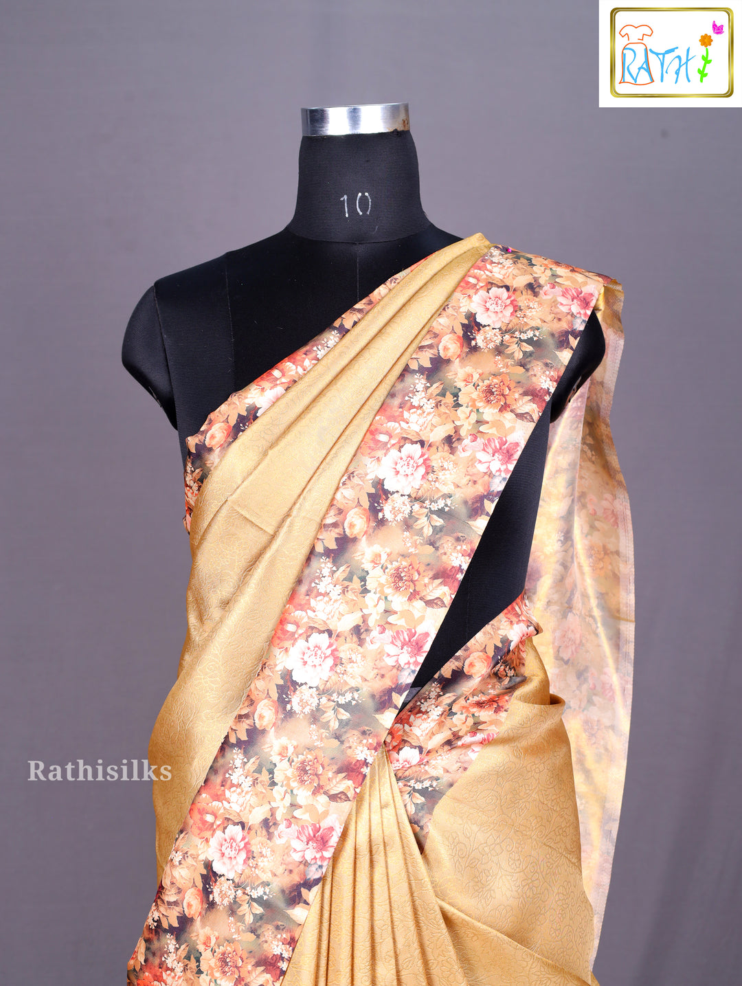 Lustrous Golden Synthetic Saree