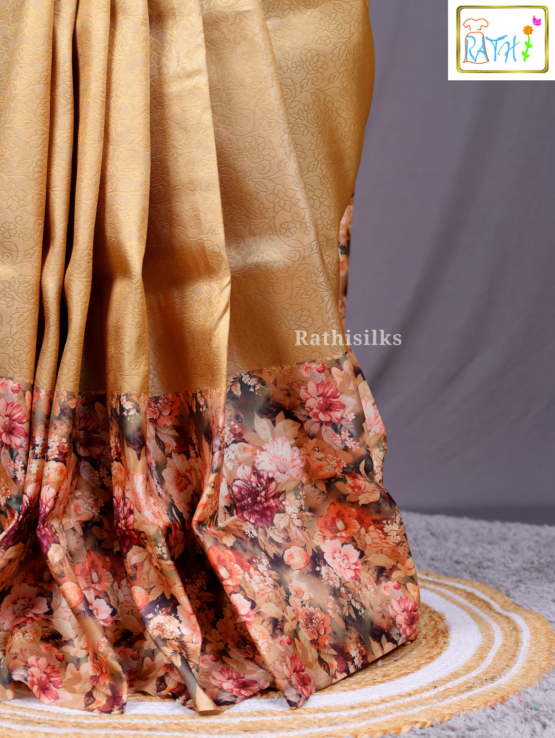 Lustrous Golden Synthetic Saree