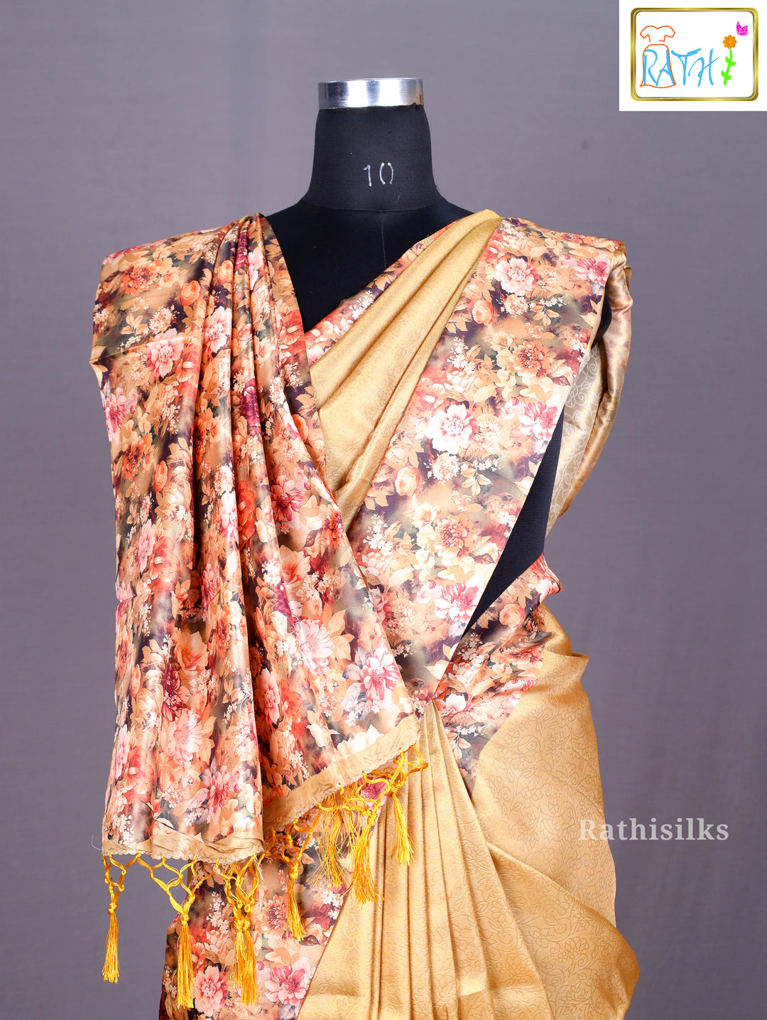 Lustrous Golden Synthetic Saree