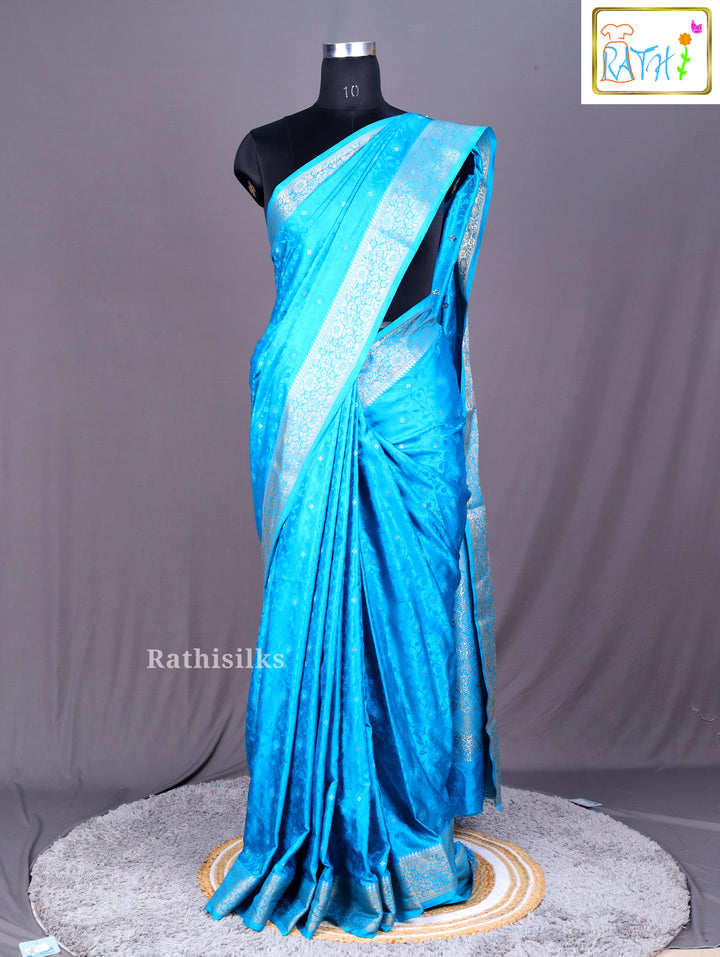Radiant Aqua Blue Woven Synthetic Saree