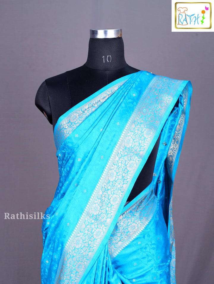 Radiant Aqua Blue Woven Synthetic Saree