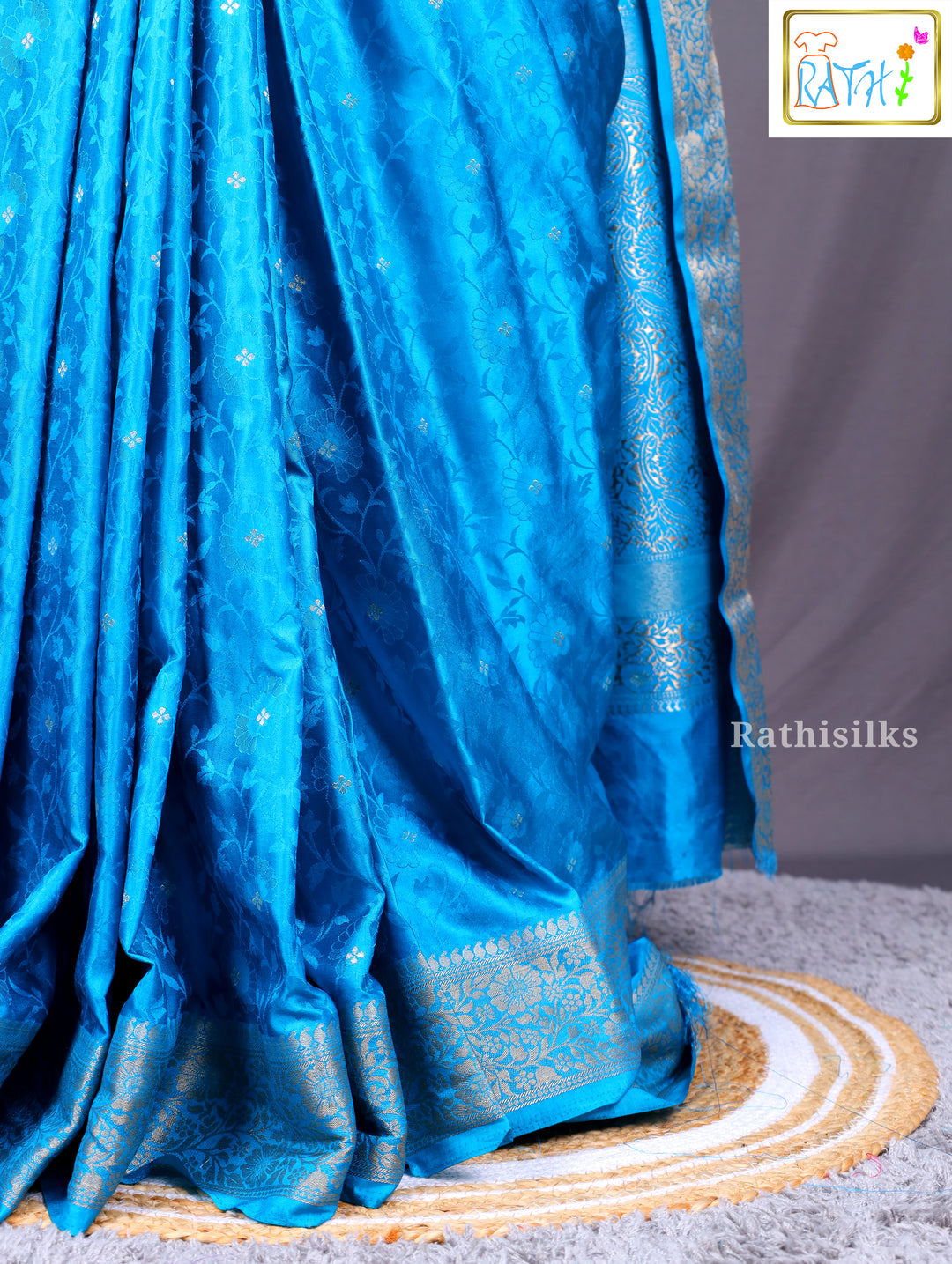 Radiant Aqua Blue Woven Synthetic Saree