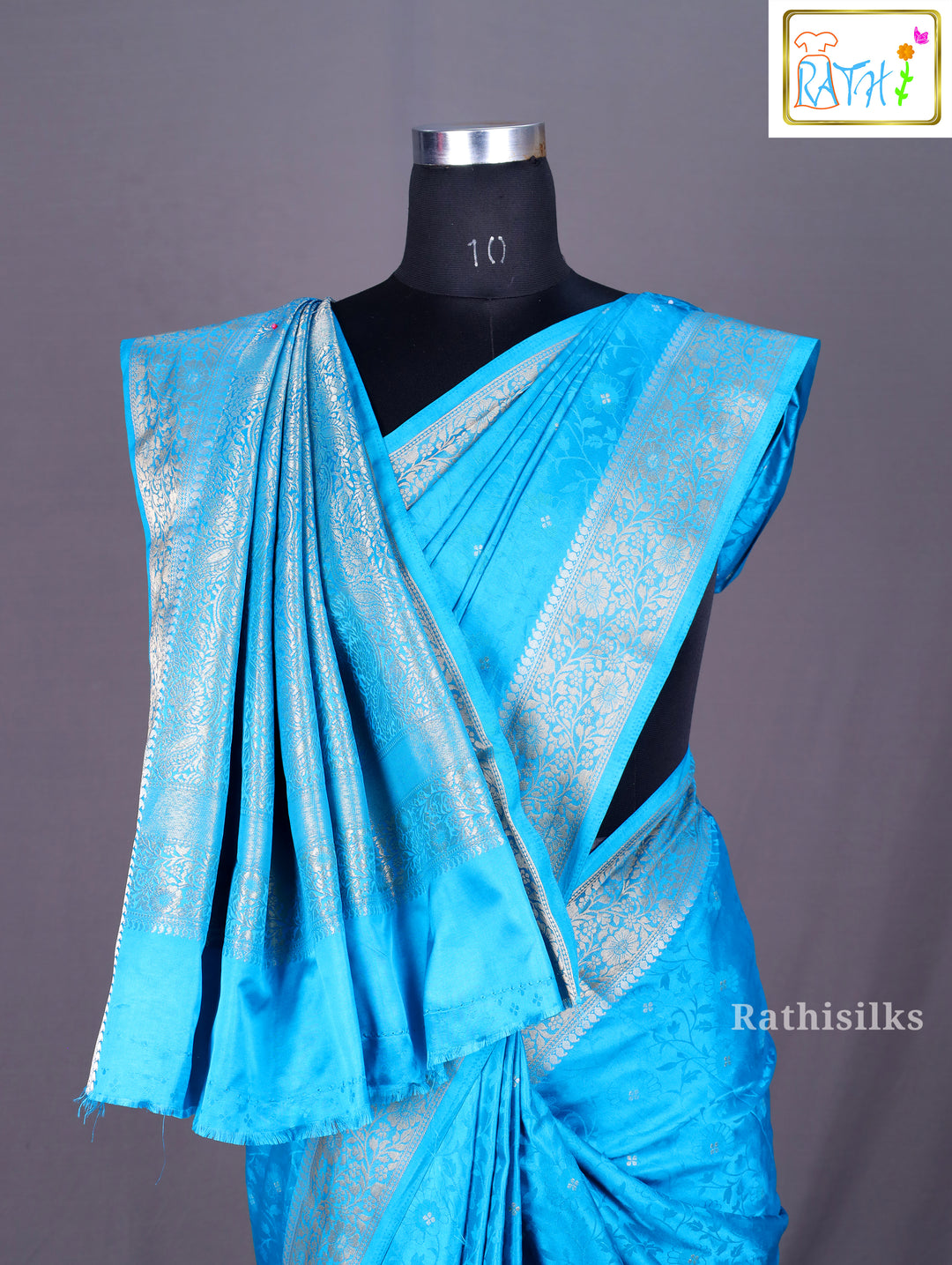 Radiant Aqua Blue Woven Synthetic Saree
