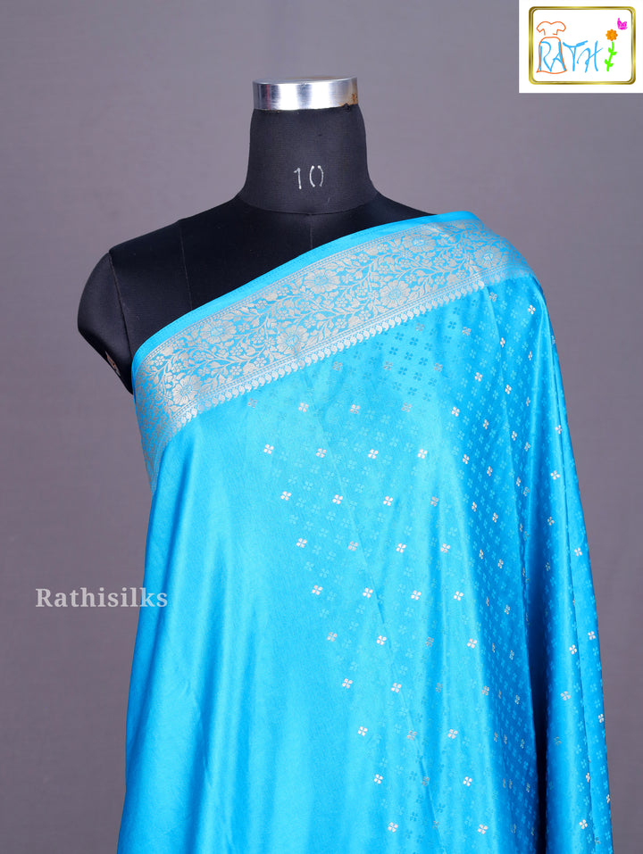 Radiant Aqua Blue Woven Synthetic Saree