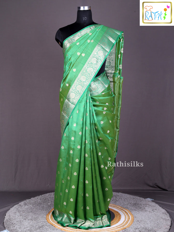 Green & Silver Woven Art Silk Saree