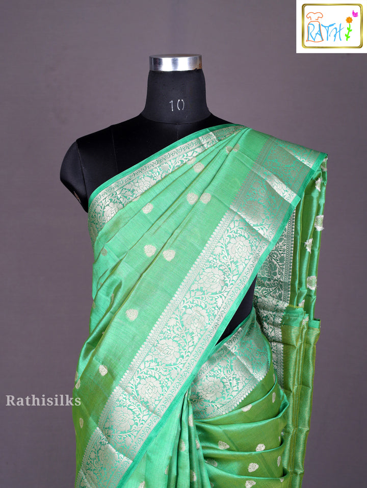 Green & Silver Woven Art Silk Saree