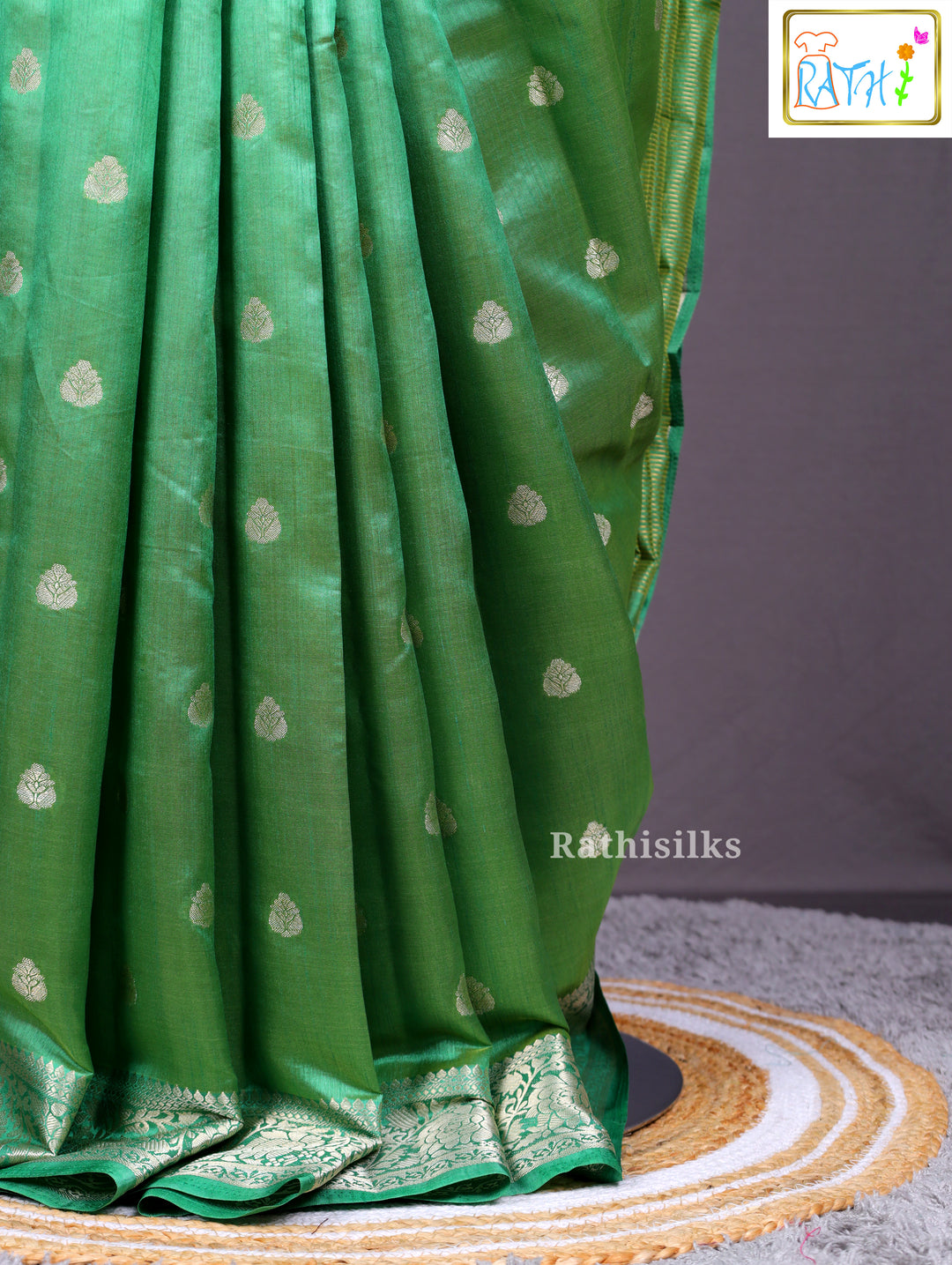 Green & Silver Woven Art Silk Saree