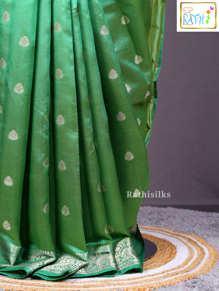 Green & Silver Woven Art Silk Saree