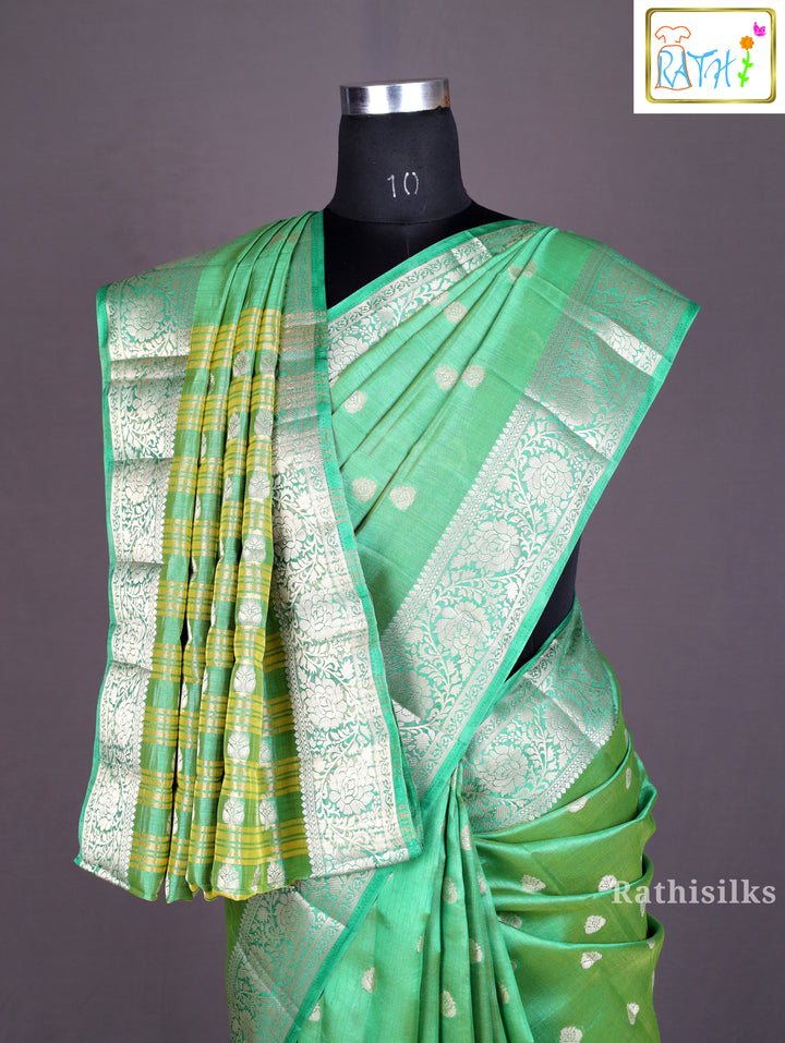 Green & Silver Woven Art Silk Saree