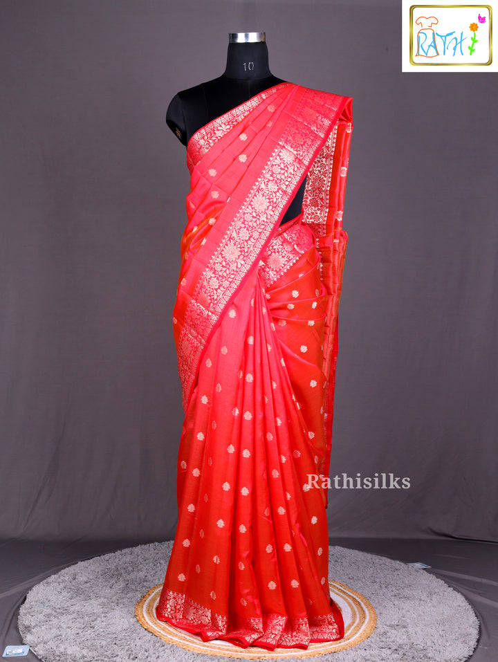 Vibrant Coral Red Art Silk Saree