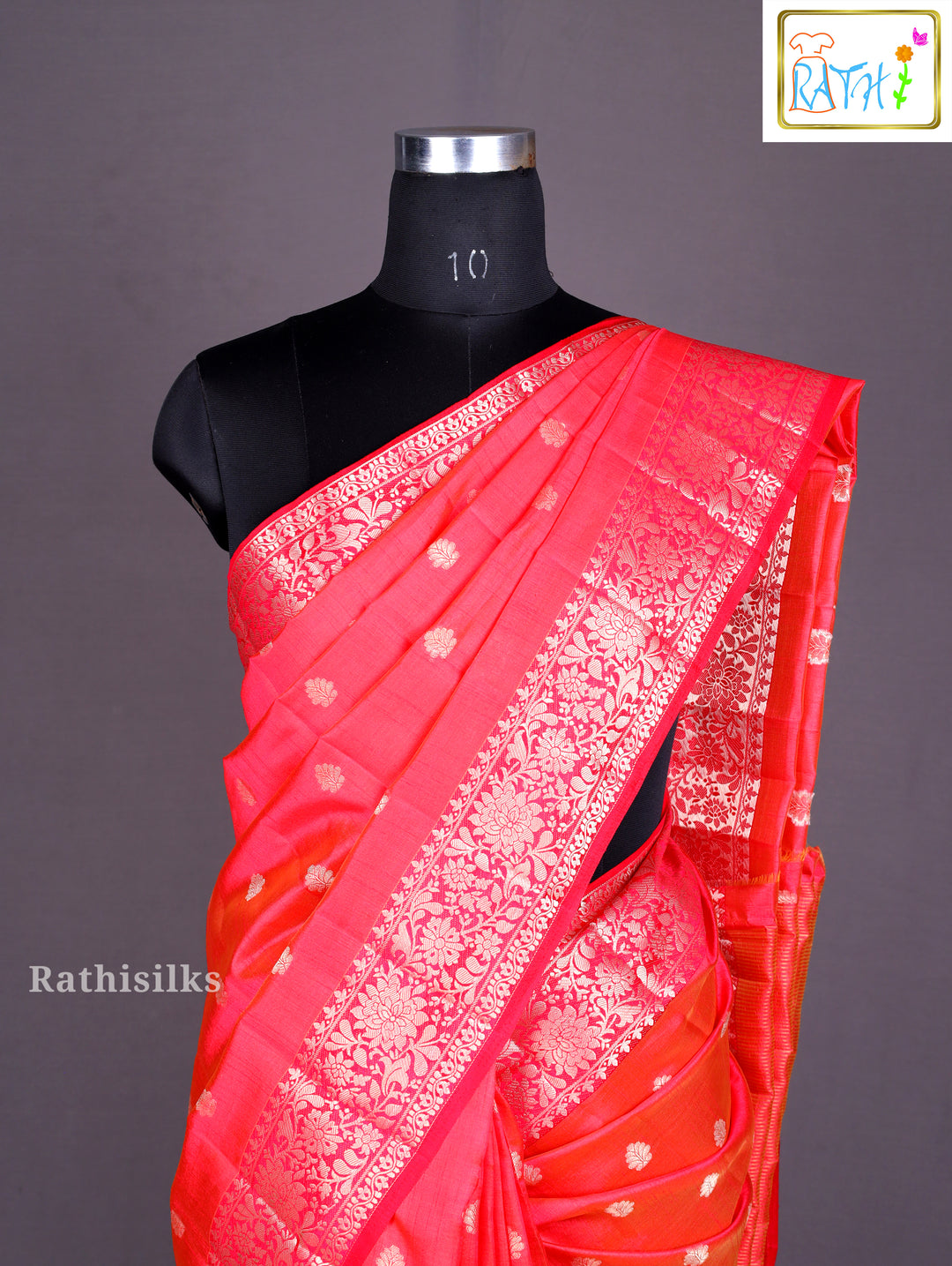 Vibrant Coral Red Art Silk Saree