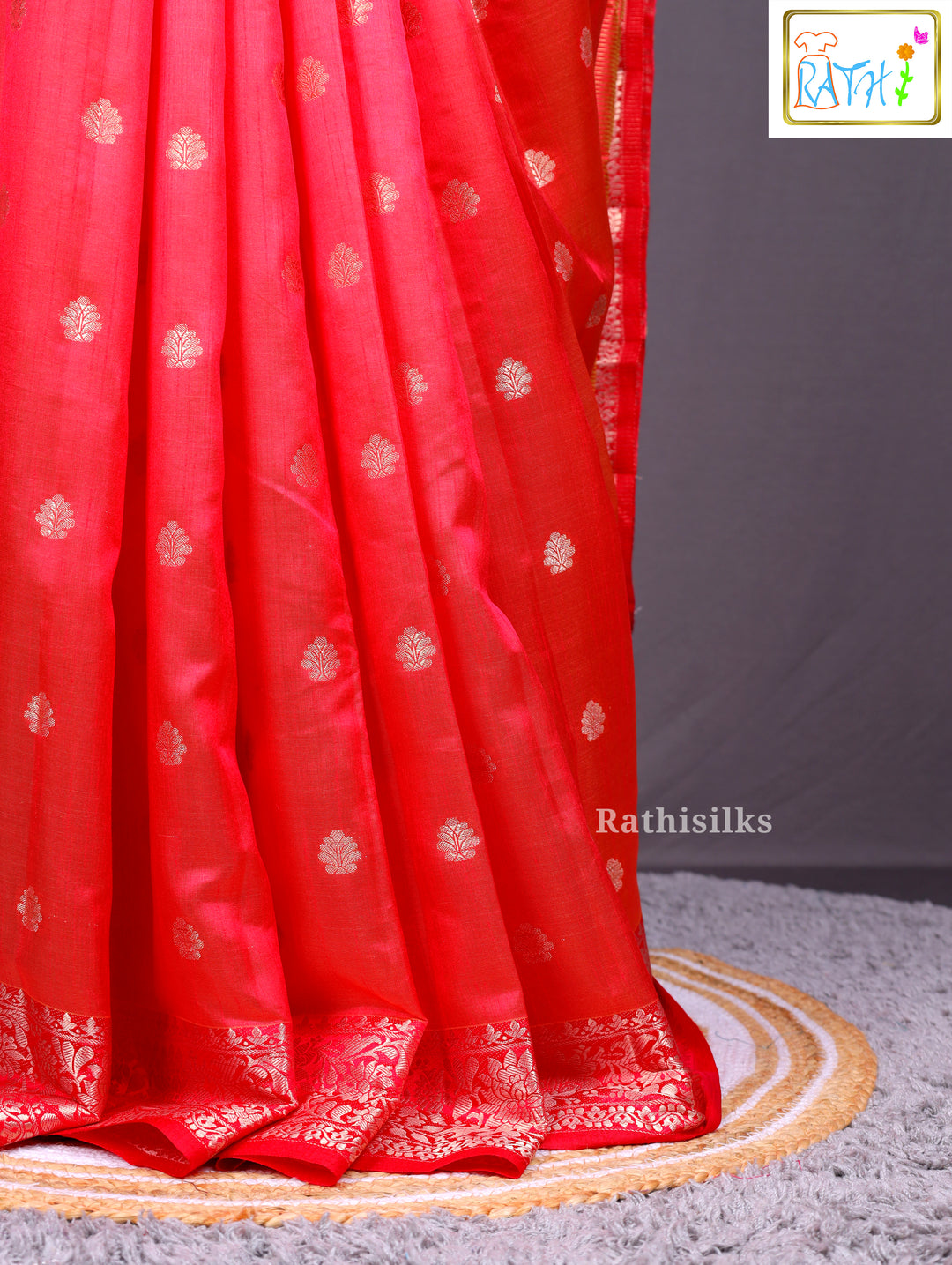 Vibrant Coral Red Art Silk Saree